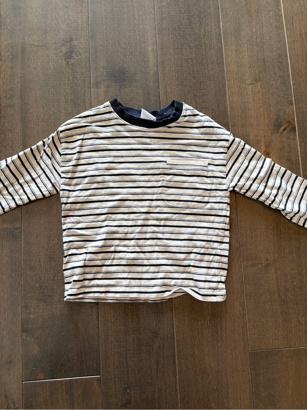 Zara White & Navy Striped Long-Sleeve Pocket Tee - Kids 2-3T